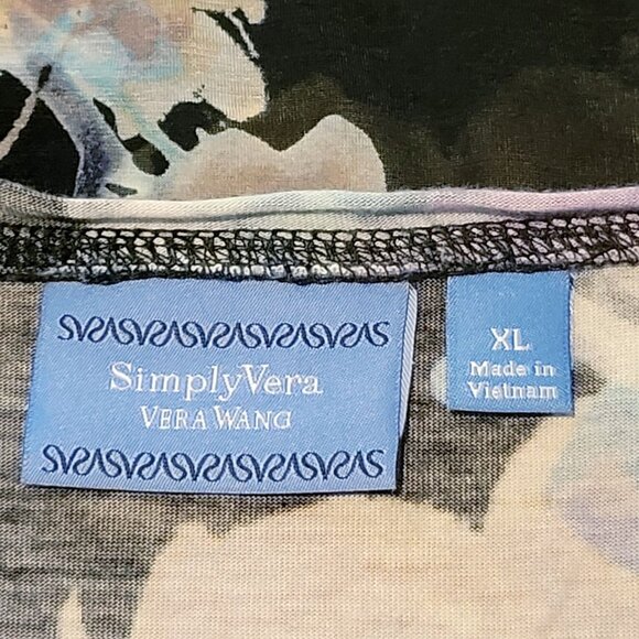 Simply Vera Wang Sheer Overlay Blouse Womens XL Black Floral Latered Top - Picture 3 of 13